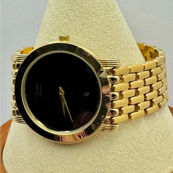 Men’s Citizen Elegance Vintage Gold-Tone Watch with Black Dial - Picture 2 of 10